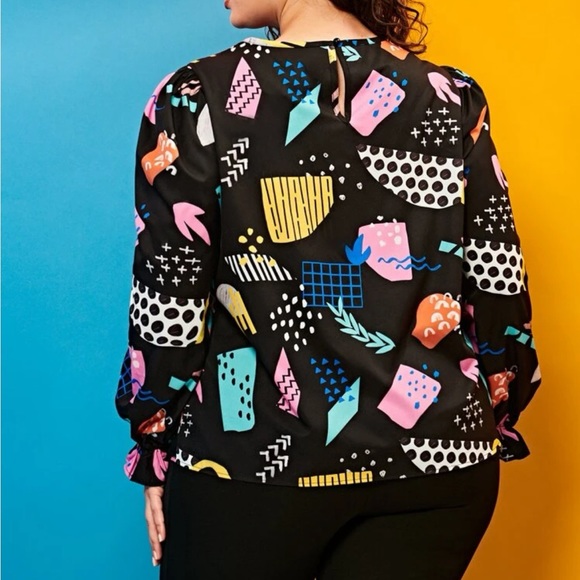 Plus Color Block Ruffle Sleeve Top - Picture 2 of 4